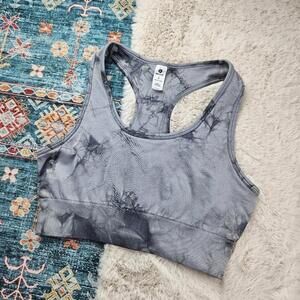 90 Degree by Reflex Gray Tie Dye Racerback Sports Bra Large